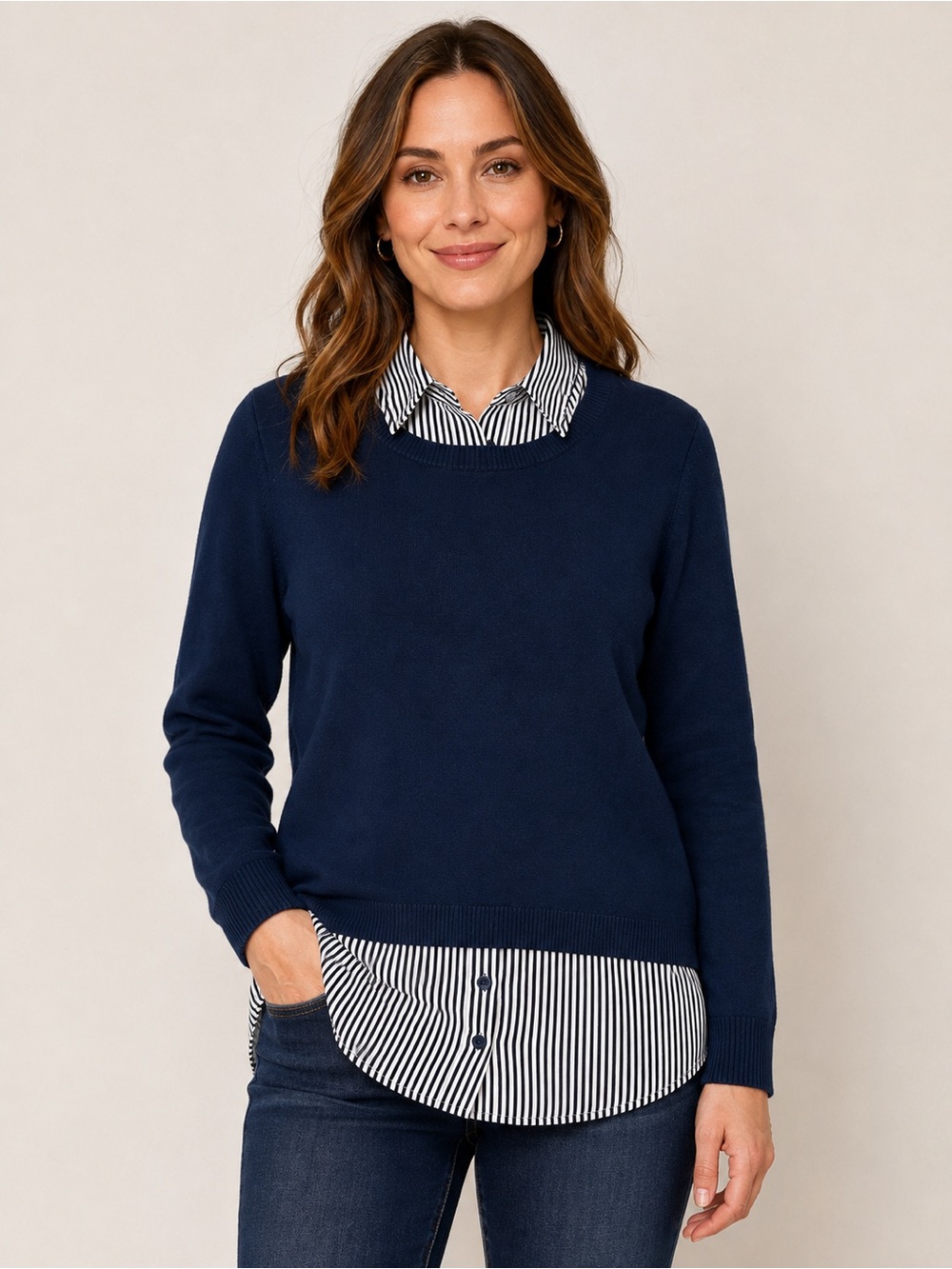 NWT New Adrianna Papell Navy Twofer Sweater Size XL